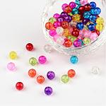 Perles de verre mixtes craquelées, ronde, 6mm, Trou: 1.3~1.6 mm