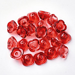 4 pétalo tapas de cuentas de vidrio pintado con spray transparente, flor, rojo, 11.5x11.5x7mm, agujero: 1.6 mm