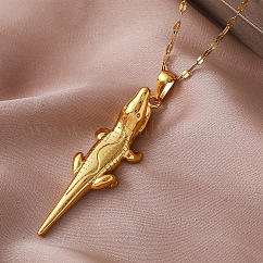 Colliers pendentifs vintage en acier inoxydable 304 représentant un crocodile, pour femmes, or, 14.96 pouce (38 cm)