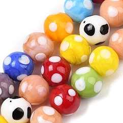 Abalorios de colores vario hechos a mano, redondo con lunares, colorido, 10x9.5~10mm, agujero: 1.8 mm, aproximamente 39 pcs / cadena, 14.76'' (37.5 cm)