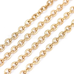 Cadenas portacables de acero inoxidable 304 con recubrimiento al vacío de PVD, Plateado de larga duración, soldada, con carrete, Plano Oval, dorado, 2.5x2x0.5mm, aproximadamente 32.8 pie (10 m) / rollo