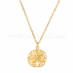 Collares con colgante de moneda de estrella de mar de acero inoxidable con diseño de océano de verano para mujer., dorado, 304 pulgada (17.72 cm)