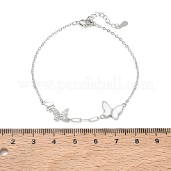 Bracelets papillon en laiton sertis de micro-pavés de zircon cubique transparent blanc&nbsp;KK-CBA6980-21P