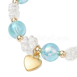 2 set di braccialetti elasticizzati con coppia di fiori e perline acriliche rotonde in 2 colori&nbsp;BJEW-JB10451