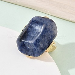 Fingerringe aus natürlichem Sodalith und einer Legierung für Damen&nbsp;RJEW-G375-01G-07