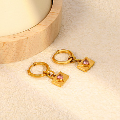 Pendientes colgantes de aro de acero inoxidable 304 con micro circonitas cúbicas para mujer.&nbsp;WG2AA88-01