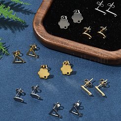 16 stücke 8 stile 201 edelstahl stud ohrring Zubehörse mit loch&nbsp;EJEW-FS0001-21