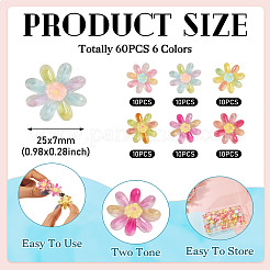 60 Stück 6 Farben transparente Harzblumen-Cabochons&nbsp;RESI-TA0004-79