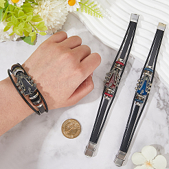 3 pulsera de cordón de cuero y aleación de 3 colores para hombres y mujeres.&nbsp;BJEW-CL0001-25