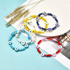 Braccialetto elastico fatto a mano con perline di argilla polimerica malocchio per ragazze donne&nbsp;BJEW-JB06814