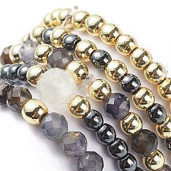 5 Stück 5 Stil natürlicher Regenbogen-Mondstein & Dichroit & synthetischer Hämatit rundes Perlen-Stretch-Fingerring-Set&nbsp;RJEW-JR00527