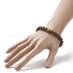 Stretcharmband mit Totenkopfperlen aus natürlichem Wengeholz und Legierung für Damen&nbsp;BJEW-JB09146