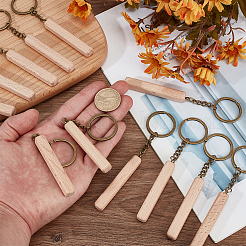 24 porte-clés en bois de hêtre cubique avec pendentif en fer&nbsp;KEYC-BC0001-21