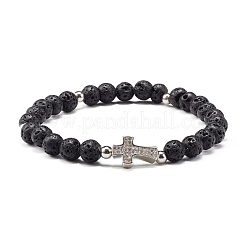 Set di braccialetti elastici in ossidiana naturale e roccia lavica&nbsp;BJEW-JB06982-04
