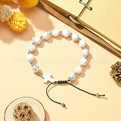 Braccialetti di perline intrecciate rotonde e incrociate di howlite naturale&nbsp;BJEW-TA00321-03