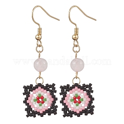 Boucles d'oreilles pendantes à motif de treillis de fenêtre en perles de verre faites à la main&nbsp;EJEW-MZ00560-02