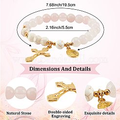 Pulsera elástica con cuentas redondas de cuarzo rosa natural y turquesa sintética&nbsp;BJEW-PH01531-01
