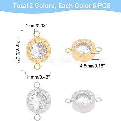 12 Stück 2 Farben 304 Edelstahl klare Zirkonia Verbinder Charms&nbsp;STAS-UN0037-33