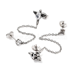 Orecchini pendenti ovali con ali in acciaio chirurgico 316 con pavé di zirconi cubici trasparenti&nbsp;EJEW-Z050-63AS