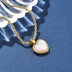 Collar de cadena de cuerda con colgante de corazón de concha pavé de acero inoxidable 304 para mujer&nbsp;NJEW-Z070-02G