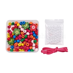 160 pièces rondes et fleurs en bois/perles en plastique&nbsp;DIY-FS0001-51