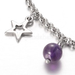 Lune & bracelets de breloque de pierres précieuses en inox étoiles&nbsp;BJEW-JB01935-03