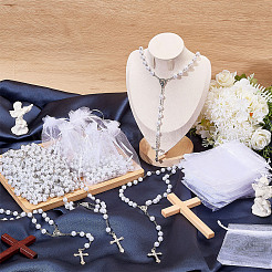 30 stücke legierung & weiß runde abs imitation perle jesus kreuz jungfrau anhänger rosenkranz perlenketten&nbsp;NJEW-WA0001-03