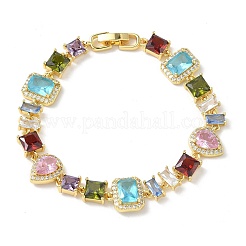 Messing-Mikropflaster-Armbänder mit bunten Zirkonia-Rechtecken&nbsp;BJEW-G764-07G