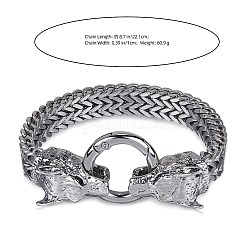 Pulsera de eslabones de lobo de acero inoxidable 304 con cadenas de malla para hombres y mujeres&nbsp;BJEW-SZ0002-65