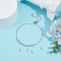 10 pz. 925 ciondoli con maglie piatte rotonde in argento sterling con zirconi cubici trasparenti&nbsp;STER-BC0004-22P