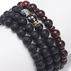 Set di 4 braccialetti elasticizzati con perline in cocco naturale e legno e pietre preziose miste&nbsp;BJEW-JB08835