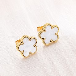 Elegantes pendientes de botón de acero inoxidable 201 con diseño floral vintage para mujer&nbsp;FR2099-3