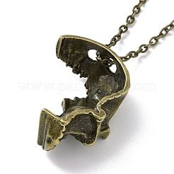Collar con colgante de medio cráneo roto de aleación retro para hombres y mujeres&nbsp;NJEW-B085-04B