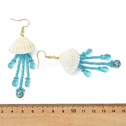 Boucles d'oreilles pendantes en coquillage et perles de verre&nbsp;EJEW-MZ00740-01