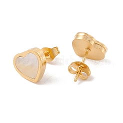 6 paio di orecchini a bottone con cuore di conchiglia bianca naturale&nbsp;EJEW-G291-02M