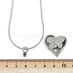 Urna per animali domestici con ciondolo a forma di cuore a farfalla in acciaio inossidabile 304 con micro pavé di zirconi cubici trasparenti&nbsp;NJEW-S455-10P