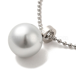 Collier pendentif rond en perles naturelles avec chaînes à billes en acier inoxydable 304&nbsp;NJEW-K255-01P