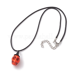 Halloween-Thema gefärbt synthetische türkis Totenkopf Anhänger Halsketten&nbsp;NJEW-JN04848