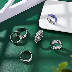 12 Stück geriffelte Fingerringfassungen aus Edelstahl&nbsp;STAS-UN0038-94E