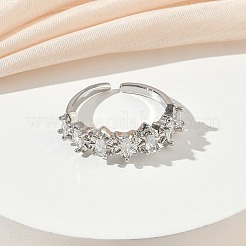 Messing Micro Pave Zirkonia Manschette offene Ringe&nbsp;RJEW-C163-02P