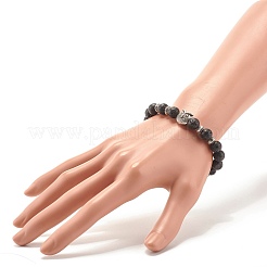 Bracciale elasticizzato con perline rotonde in pietra lavica naturale&nbsp;BJEW-JB07477
