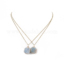 Collana con ciondolo esagonale avvolto in acquamarina naturale con catene in acciaio inossidabile 304&nbsp;NJEW-JN04022