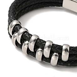 Geflochtenes Lederarmband mit dreifachen Schlaufen und mehrsträngigem Verschluss aus 304er Edelstahl für Männer und Frauen&nbsp;BJEW-C021-20