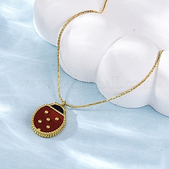 Colliers à maillons Boston avec pendentif coccinelle en acier inoxydable 304 émaillé rouge foncé pour femmes&nbsp;NJEW-U032-07G-02