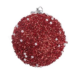 Boule de noel mousse & plastique imitation perle pendentif décoration&nbsp;FIND-G056-01B