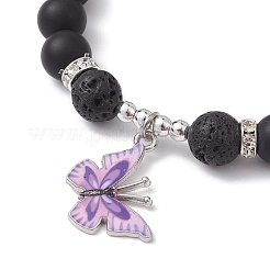 Stretch-Armband aus natürlichem Lavagestein und schwarzem Achat mit runden Perlen&nbsp;BJEW-JB10010