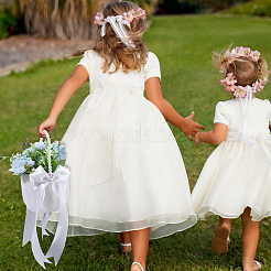 Blumenkörbe aus Polyester mit Schleife und Griff aus Kunststoffperlen&nbsp;AJEW-CP0010-63