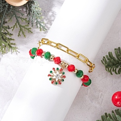 2 set di 2 braccialetti con ciondoli in lega smaltata a tema natalizio e braccialetti con catena a graffetta in ferro&nbsp;BJEW-JB12443-02