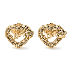 Boucles d'oreilles à tige en laiton avec micro pavé de zircons cubiques transparents en forme de cœur avec mot amour pour la Saint-Valentin&nbsp;EJEW-D305-22G-01