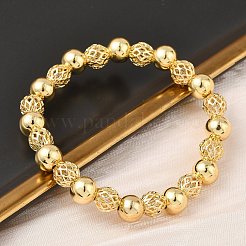 Stretch-Armbänder aus Messing mit runden Perlen für Damen&nbsp;BJEW-B148-04B-G